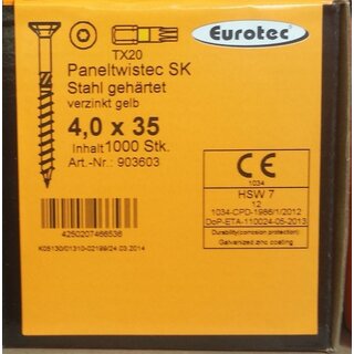 EUROTEC Paneltwistec SK, Stahl gelb verzinkt; 4,0 x 35 mm
