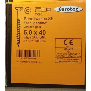 EUROTEC Paneltwistec SK, Stahl gelb verzinkt; 5,0 x 40 mm